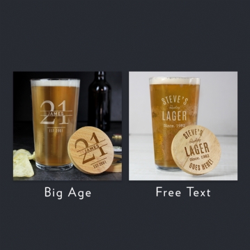 Personalised Pint Glass & Bamboo Bottle Opener Coaster Sets