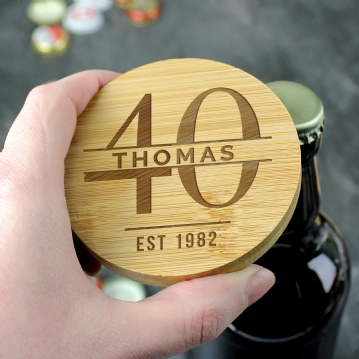 Personalised Big Age Bamboo Bottle Opener Coaster