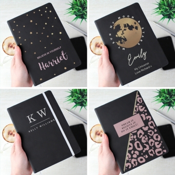 Personalised Black Hardback A5 Notebooks