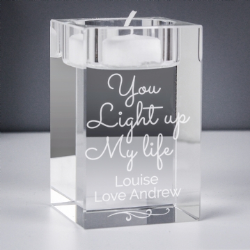 Personalised You Light Up My Life Glass Tea Light Holder