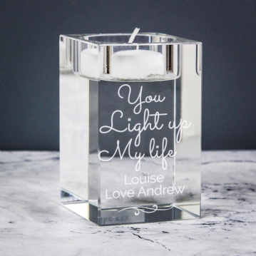 Personalised You Light Up My Life Glass Tea Light Holder