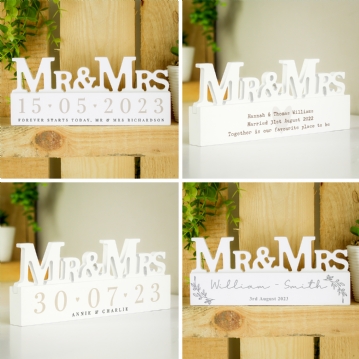 Personalised Wooden Mr & Mrs Ornament 