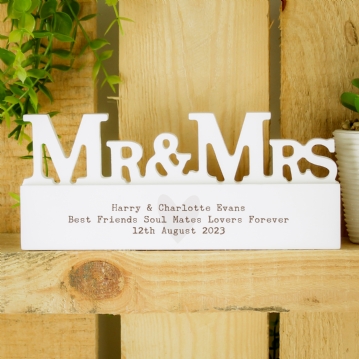 Personalised Wooden Mr & Mrs Ornament 