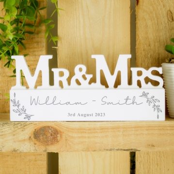 Personalised Wooden Mr & Mrs Ornament 