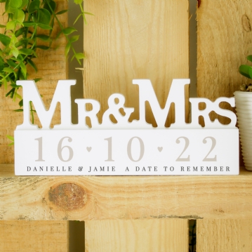 Personalised Wooden Mr & Mrs Ornament 