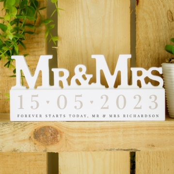 Personalised Wooden Mr & Mrs Ornament 