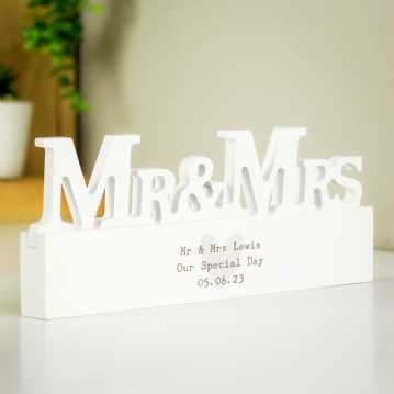 Personalised Wooden Mr & Mrs Ornament 