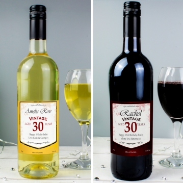 Personalised Wine with Vintage 30th Label