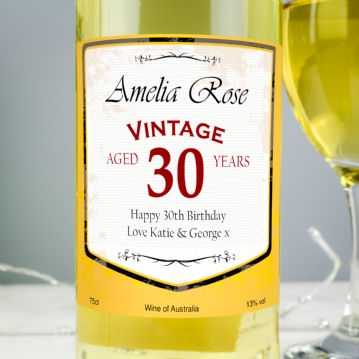 Personalised Wine with Vintage 30th Label