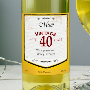 Personalised Wine with Vintage 40th Label
