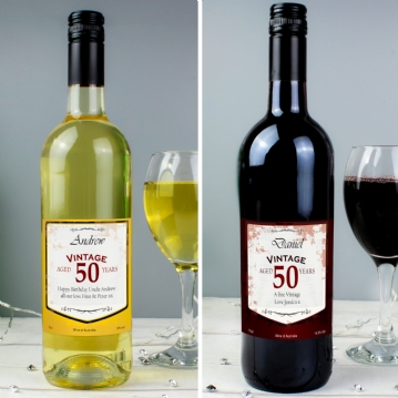 Personalised Wine with Vintage 50th Label