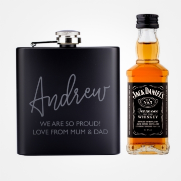 Personalised Hipflask and Whiskey Miniature Set