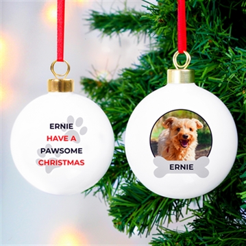 Personalised Pawsome Photo Upload Christmas Bauble