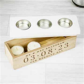 Personalised Large Date Triple Tea Light Box