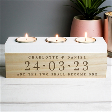 Personalised Large Date Triple Tea Light Box