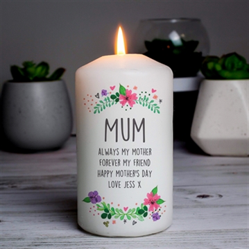 Personalised Floral Pillar Candle