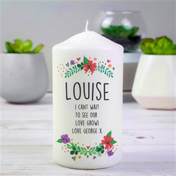 Personalised Floral Pillar Candle