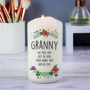 Personalised Floral Pillar Candle