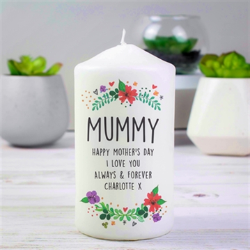 Personalised Floral Pillar Candle