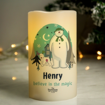 Personalised The Snowman and the Snowdog LED Candle