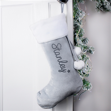 Personalised Name Silver Grey Christmas Stocking