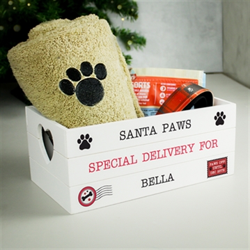 Personalised Santa Paws White Wooden Christmas Crate