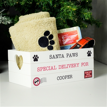 Personalised Santa Paws White Wooden Christmas Crate