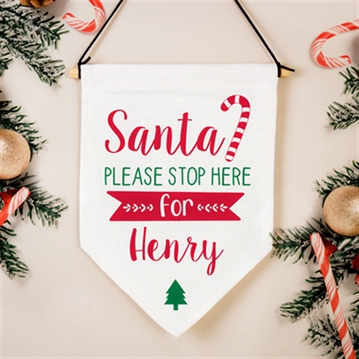 Personalised Santa Stop Here Hanging Banner