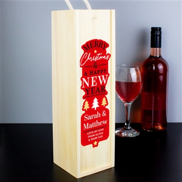Personalised Merry Christmas & A Happy New Year Wooden Bottle Box
