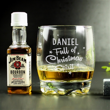 Personalised Full of Christmas Spirit Tumbler Glass & Jim Beam Miniature Set
