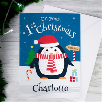 Personalised Christmas Penguin Christmas Card