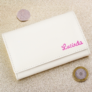 Personalised Pink Name Cream Leather Purse