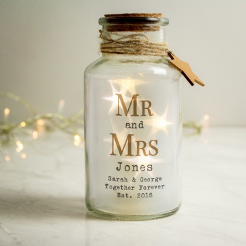 Personalised Mr & Mrs LED Glass Jar