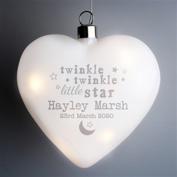 Personalised Twinkle Twinkle LED Hanging Glass Heart