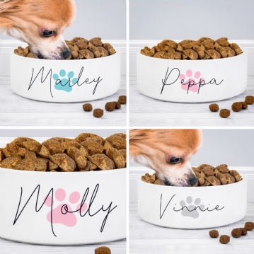Personalised Pawprint Name Medium Pet Bowls