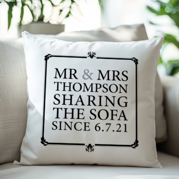 Mr & Mrs Sharing The Sofa Personalised Cushion