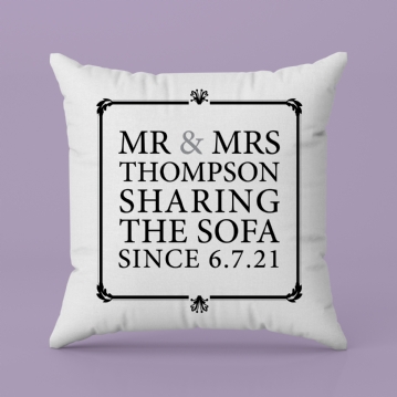 Mr & Mrs Sharing The Sofa Personalised Cushion