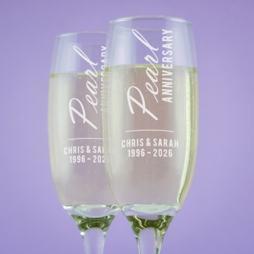 Personalised Pearl Anniversary Champagne Flutes