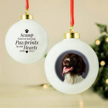 Personalised Paw Print Pet Memorial Photo Bauble