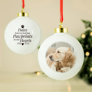Personalised Paw Print Pet Memorial Photo Bauble