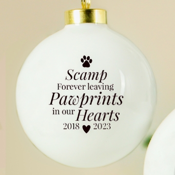 Personalised Paw Print Pet Memorial Photo Bauble