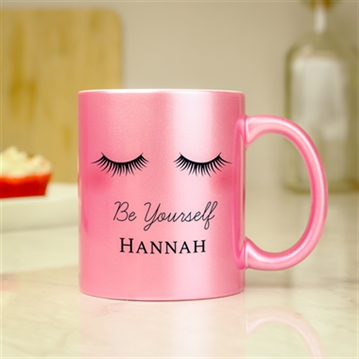 Personalised Eyelashes Pink Glitter Mug