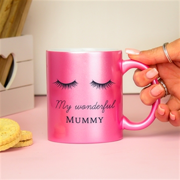 Personalised Eyelashes Pink Glitter Mug