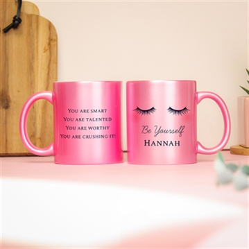 Personalised Eyelashes Pink Glitter Mug