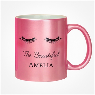 Personalised Eyelashes Pink Glitter Mug