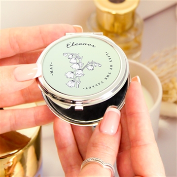 Personalised Birth Flower Round Compact Mirror