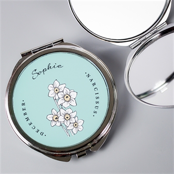 Personalised Birth Flower Round Compact Mirror