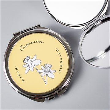 Personalised Birth Flower Round Compact Mirror