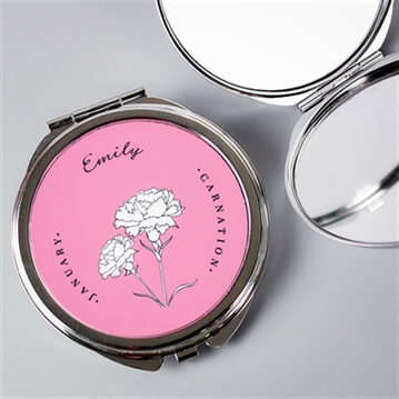 Personalised Birth Flower Round Compact Mirror