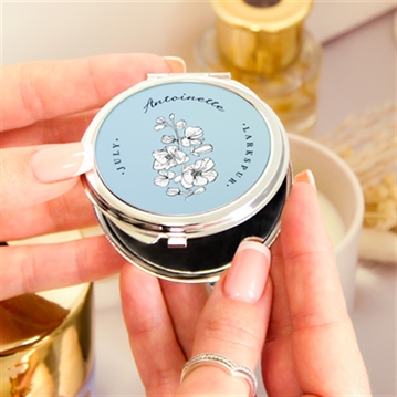 Personalised Birth Flower Round Compact Mirror